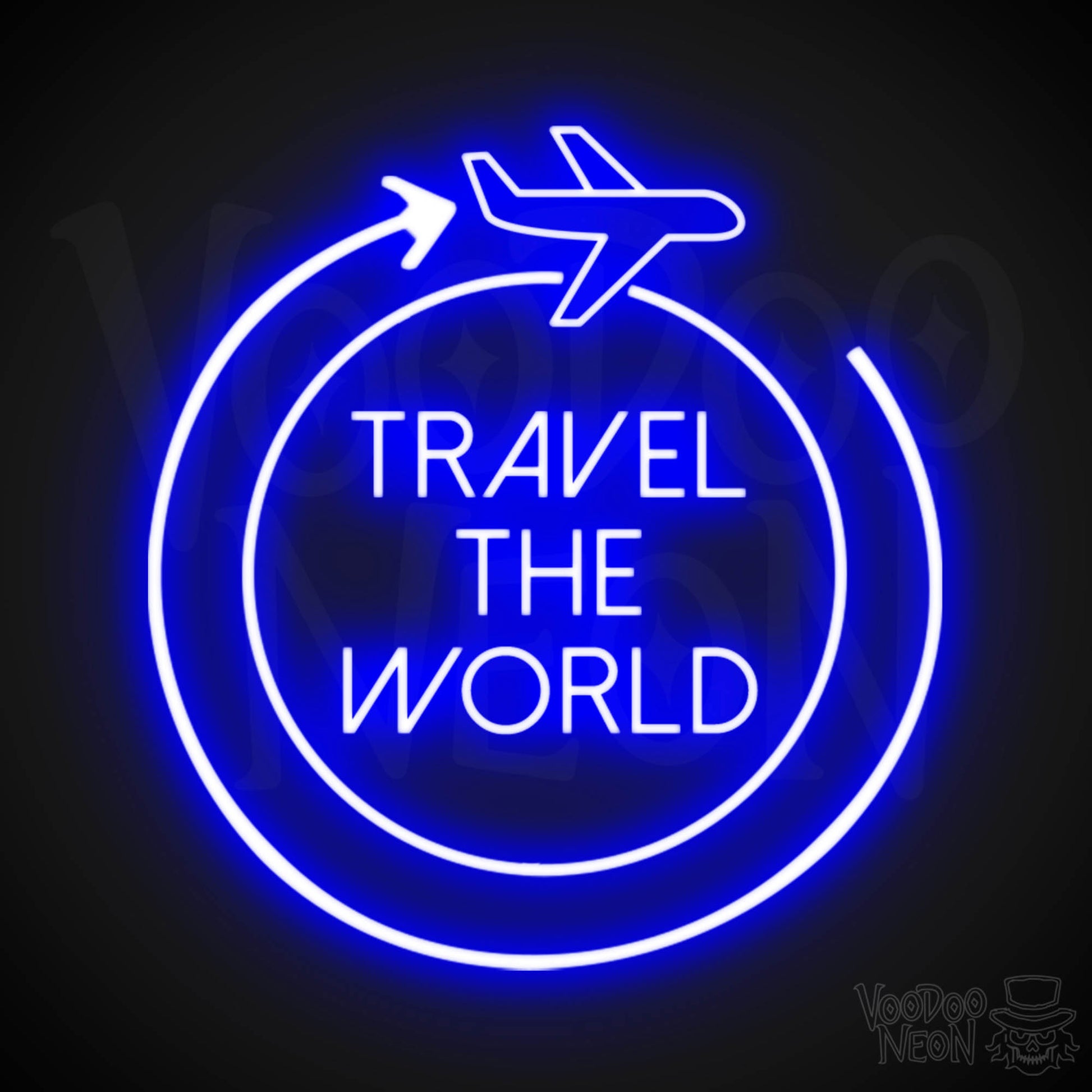 Let's Travel The World Neon Sign - LED Neon Wall Art - Color Dark Blue