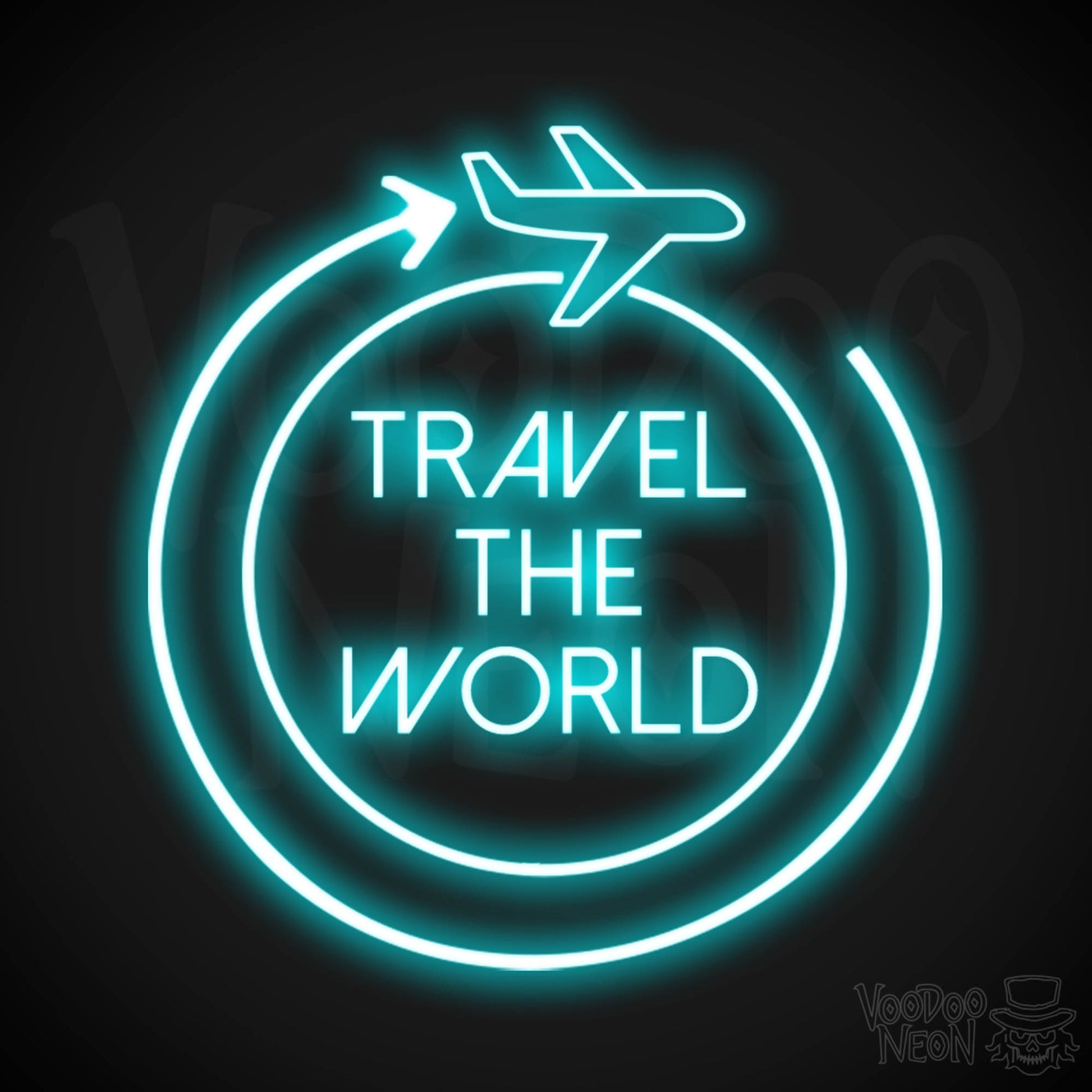 Let's Travel The World Neon Sign - LED Neon Wall Art - Color Ice Blue