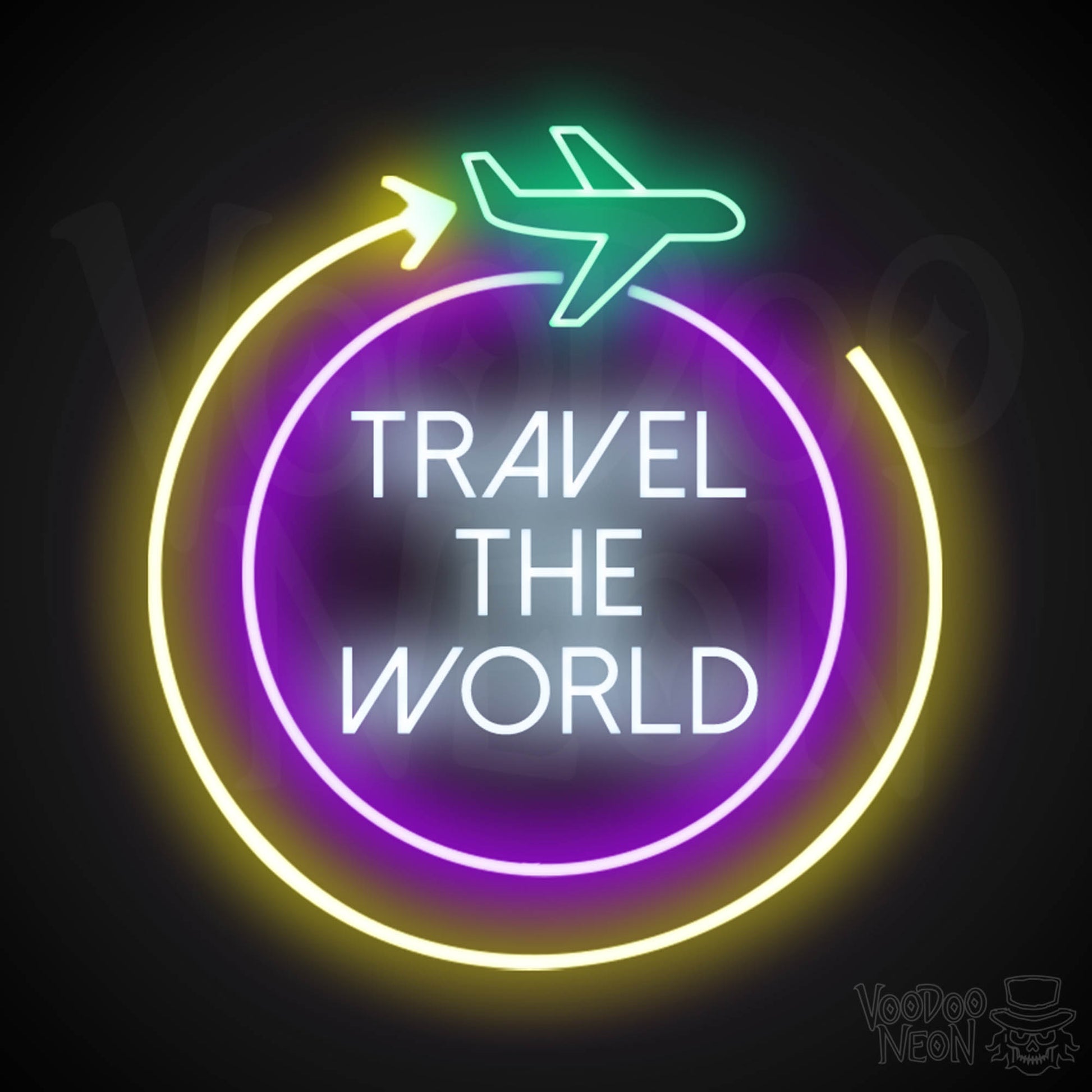 Let's Travel The World Neon Sign - LED Neon Wall Art - Color Multi-Color