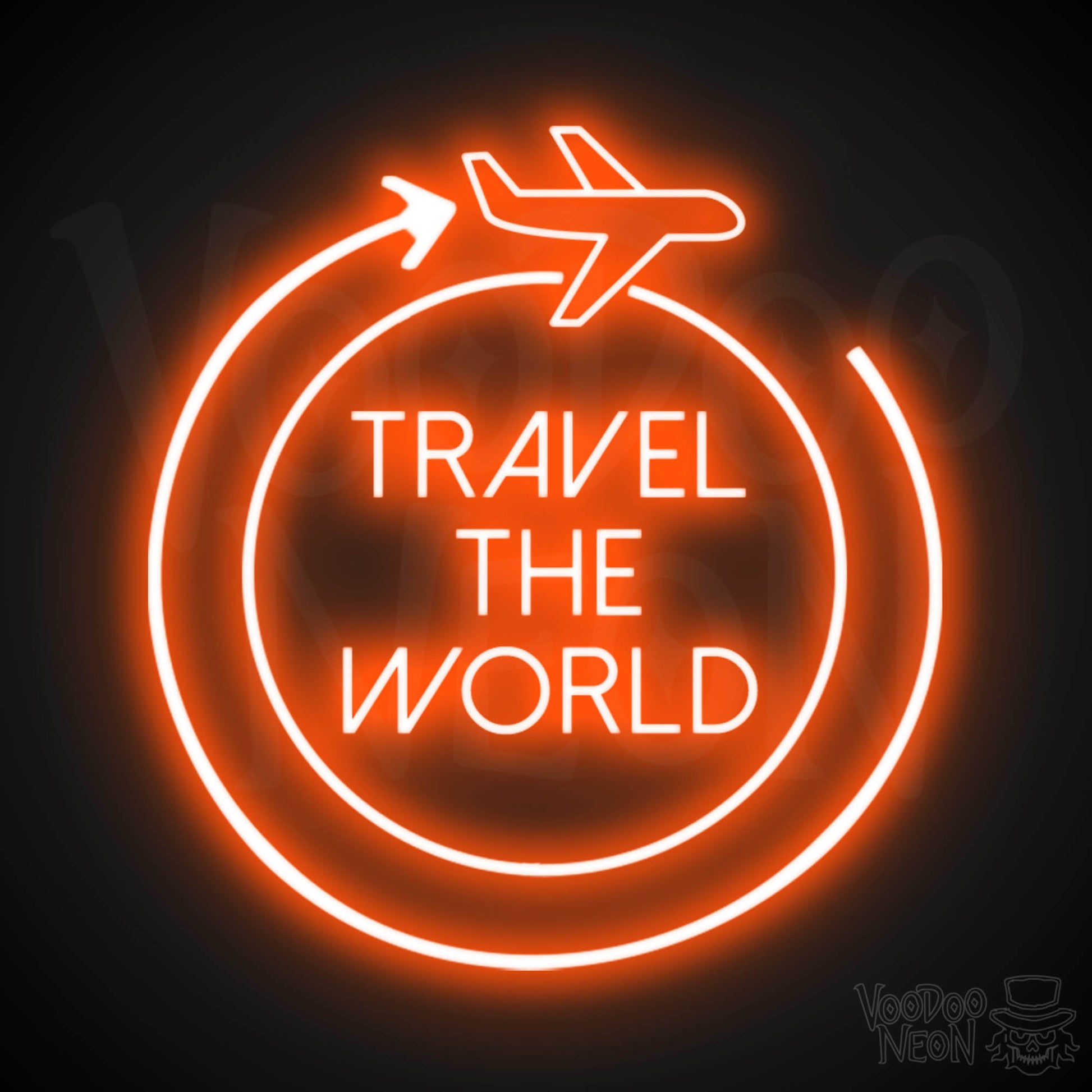 Let's Travel The World Neon Sign - LED Neon Wall Art - Color Orange
