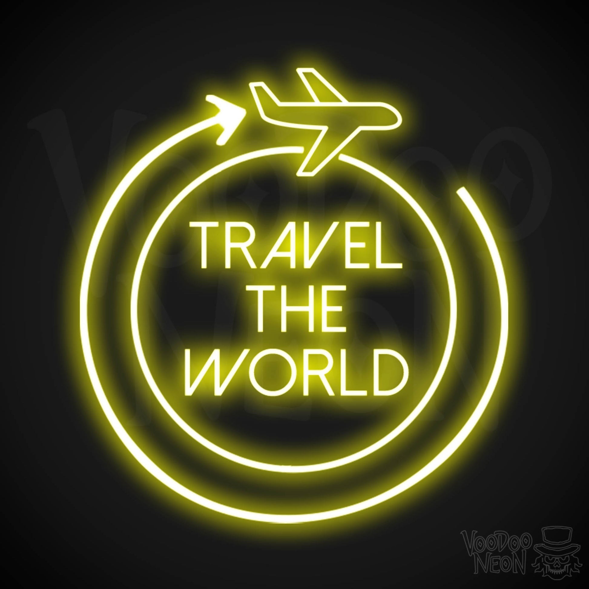 Let's Travel The World Neon Sign - LED Neon Wall Art - Color Yellow