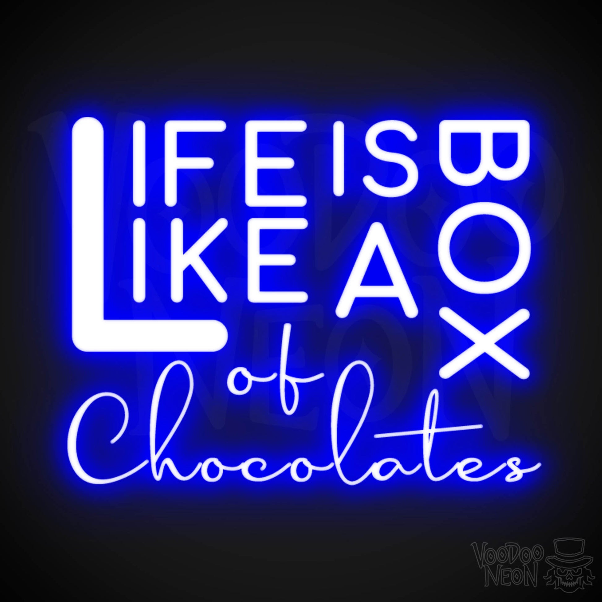 Life Is Like A Box Of Chocolates Neon Sign - Neon Life Is Like A Box Of Chocolates Sign - LED Wall Art - Color Dark Blue