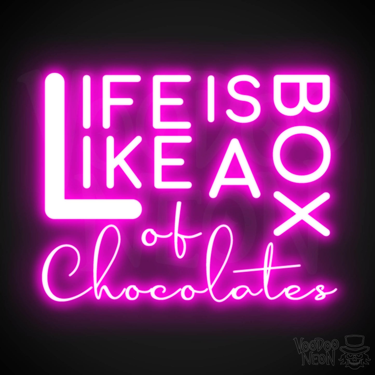 Life Is Like A Box Of Chocolates Neon Sign - Neon Life Is Like A Box Of Chocolates Sign - LED Wall Art - Color Pink