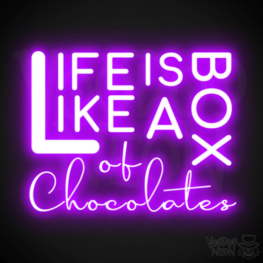 Life Is Like A Box Of Chocolates Neon Sign - Neon Life Is Like A Box Of Chocolates Sign - LED Wall Art - Color Purple