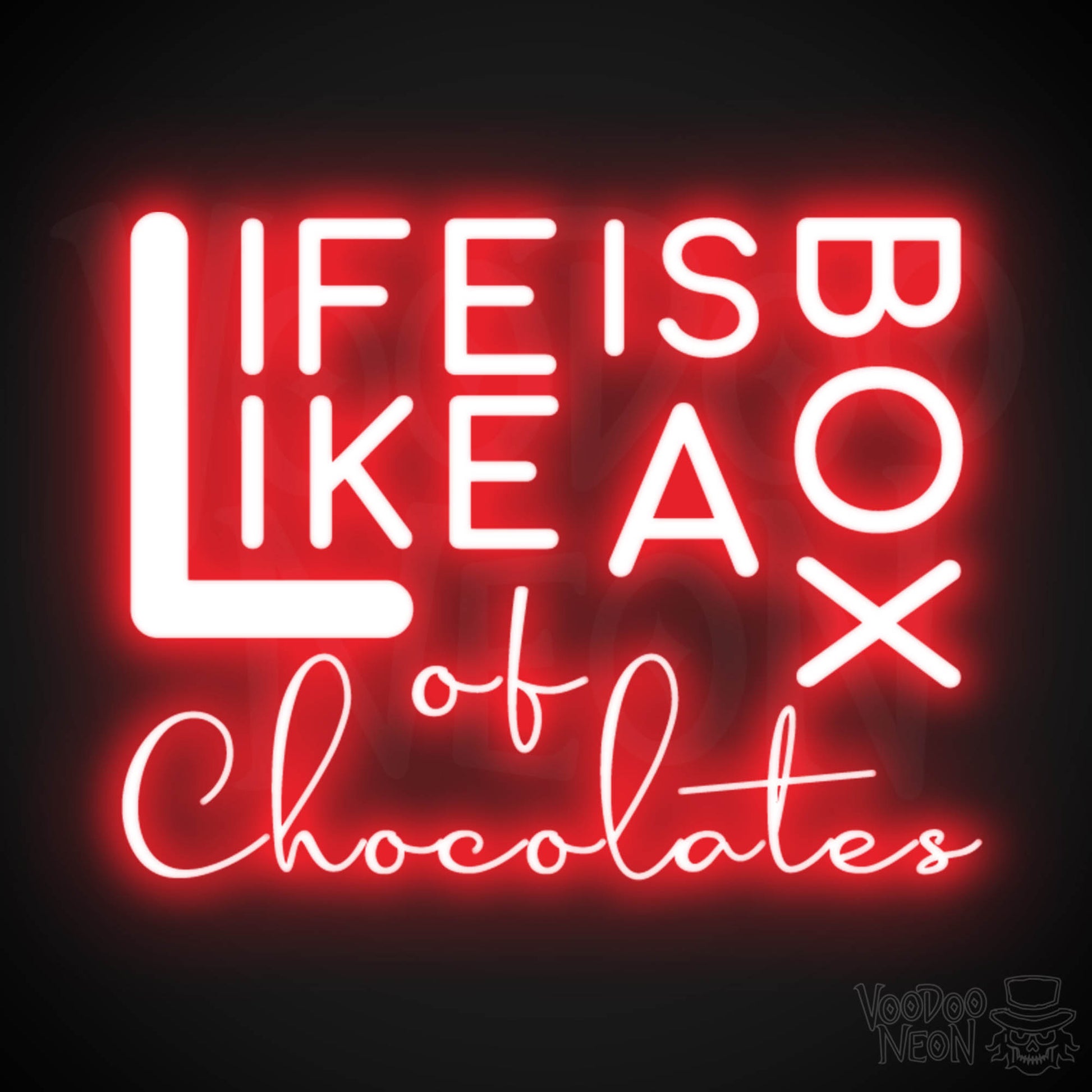 Life Is Like A Box Of Chocolates Neon Sign - Neon Life Is Like A Box Of Chocolates Sign - LED Wall Art - Color Red