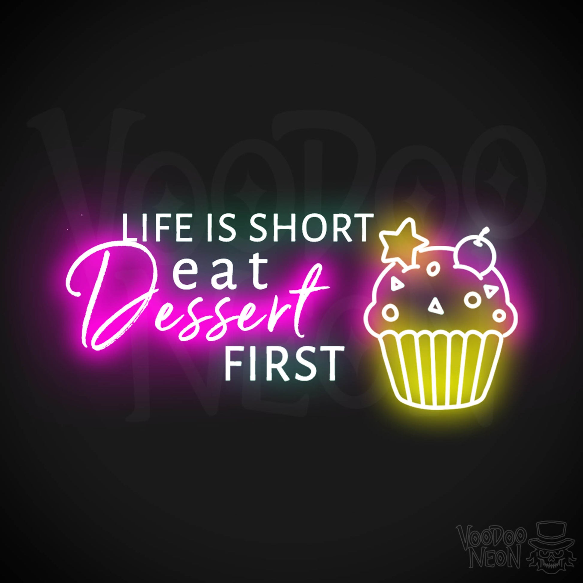 Life Is Short, Eat Dessert First Neon Sign - LED Wall Art - Color Multi-Color
