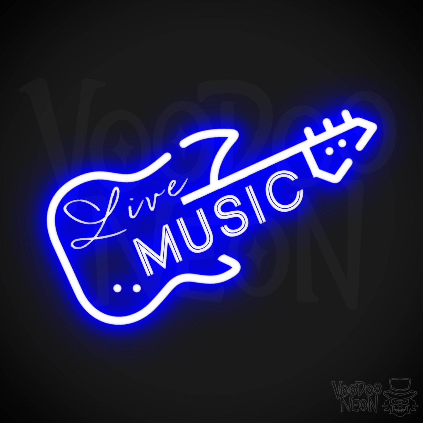 Live Music Neon Sign - Neon Live Music Sign - LED Artwork - Color Dark Blue