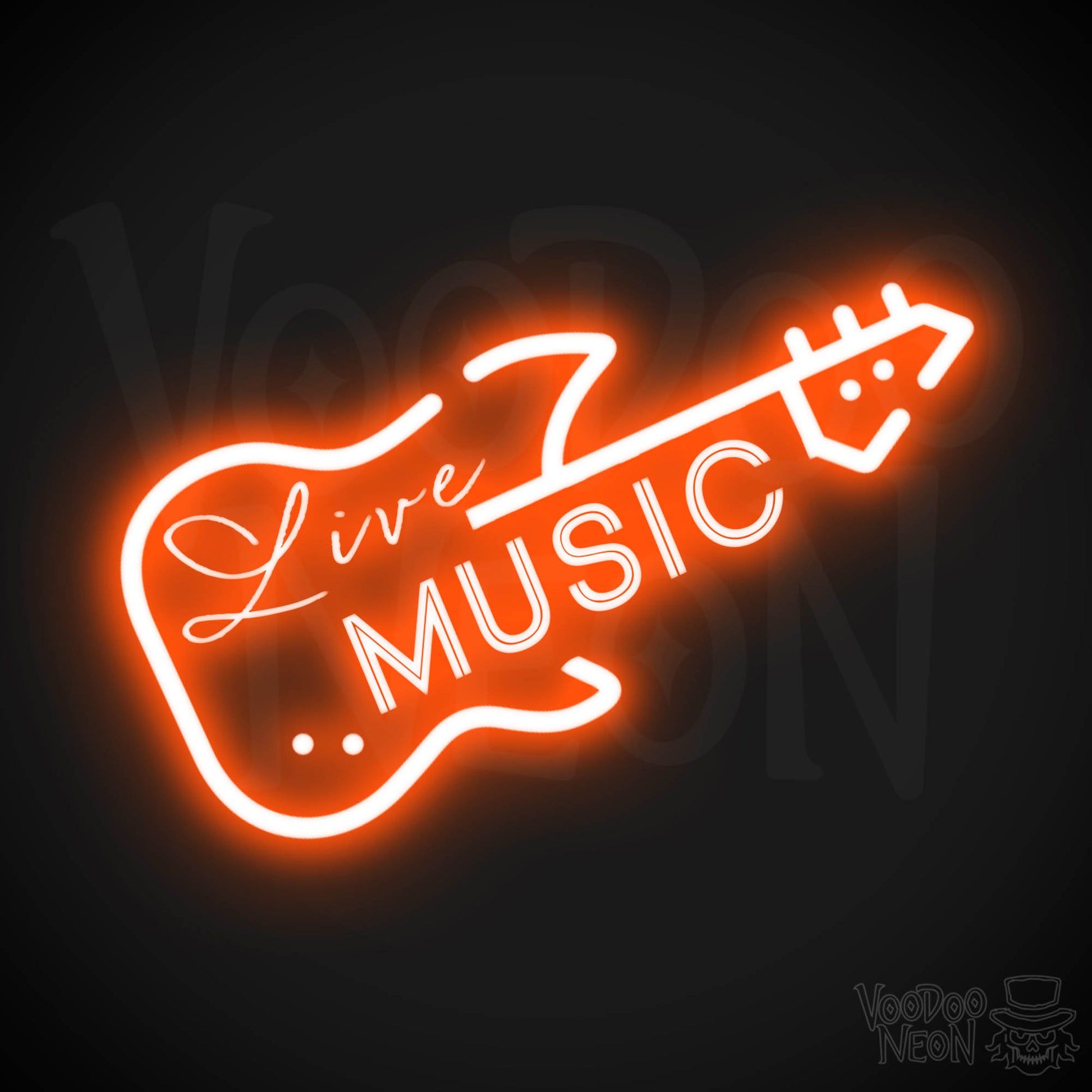 Live Music Neon Sign - Neon Live Music Sign - LED Artwork - Color Orange