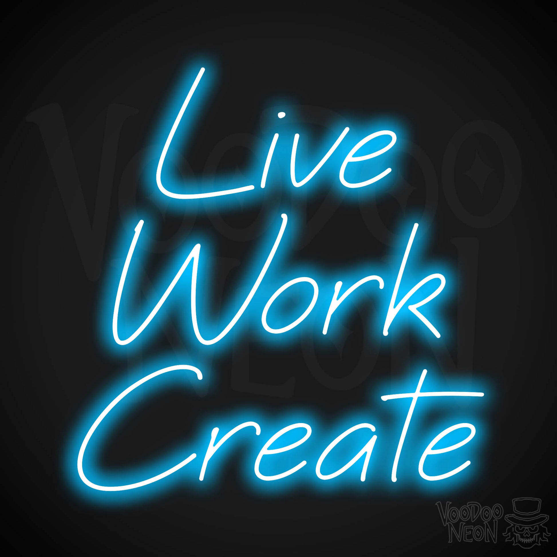 Live Work Create Neon Sign - Dark Blue