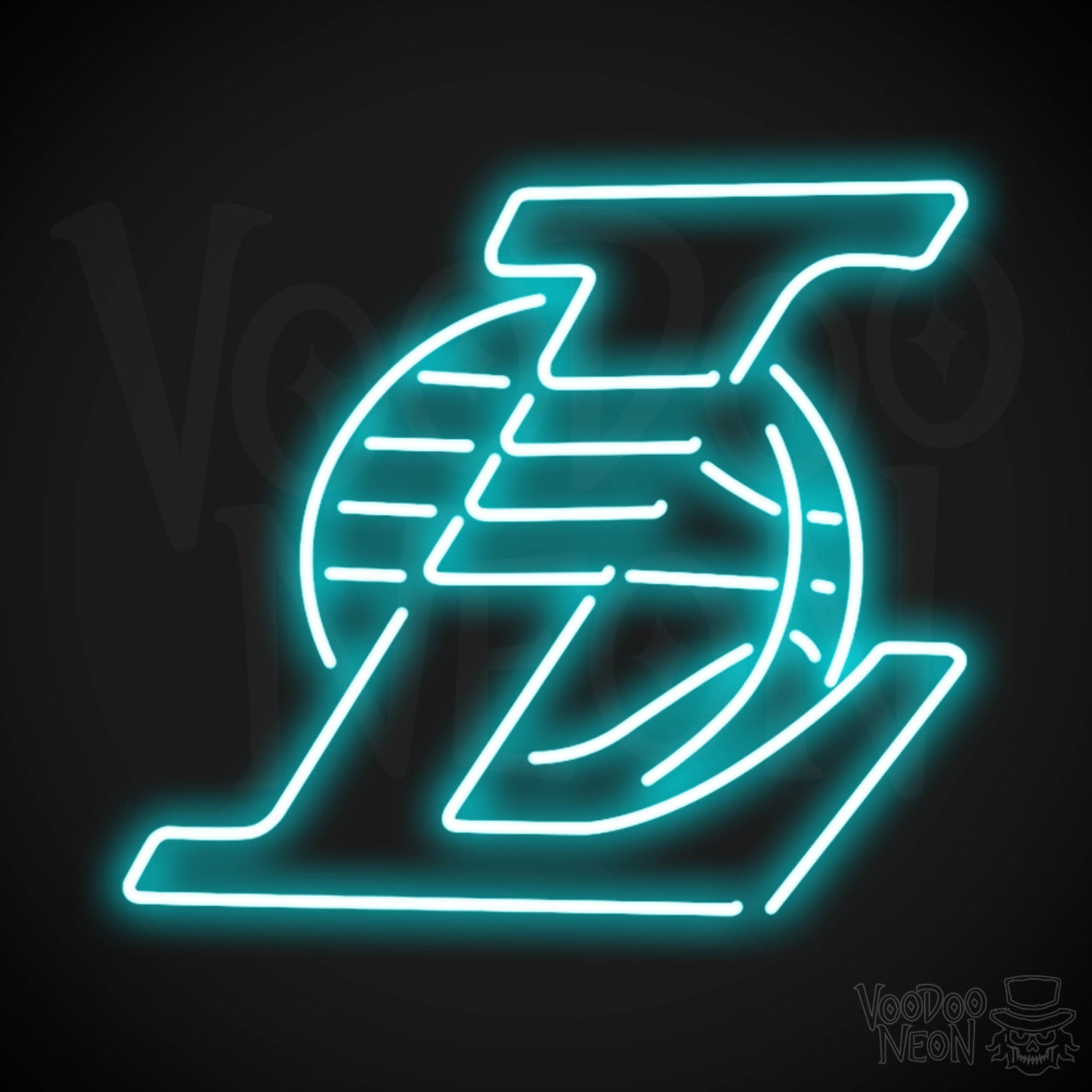 Los Angeles Lakers Neon Sign - Los Angeles Lakers Sign - Neon Lakers Logo Wall Art - Color Ice Blue
