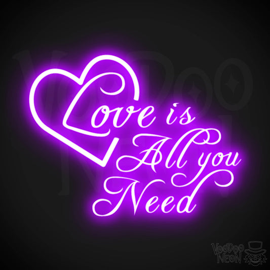 Love Is All You Need Neon Sign - Neon Love Is All You Need Sign - LED Light Up Wedding - Color Purple