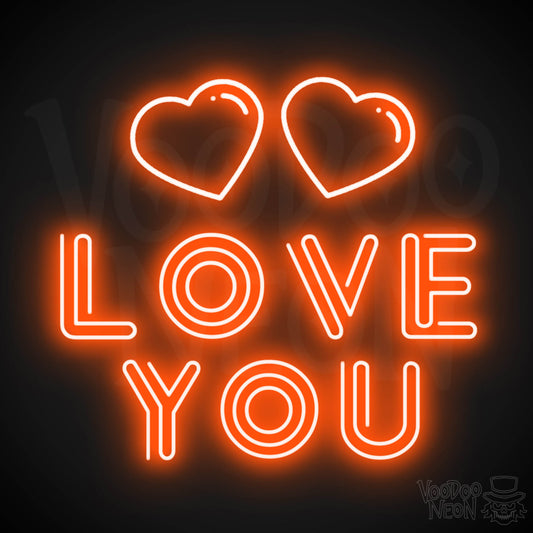 Neon Love You Sign - Love You LED Neon Wall Art - Color Orange