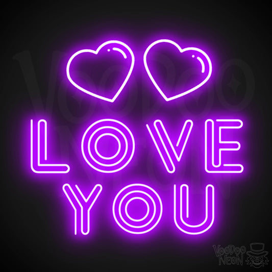 Neon Love You Sign - Love You LED Neon Wall Art - Color Purple