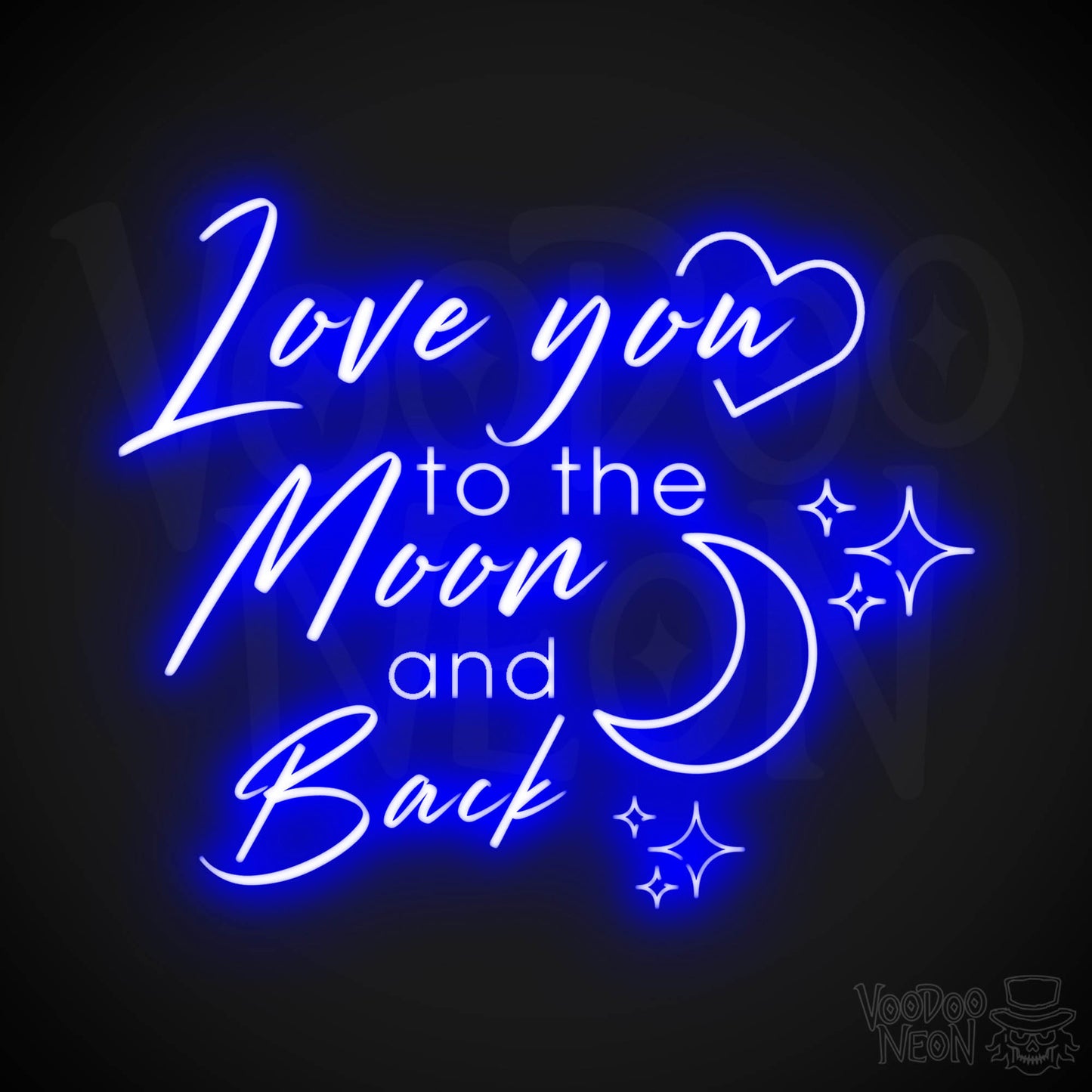 Love You To The Moon and Back Neon Sign - Neon Wall Art - Color Dark Blue