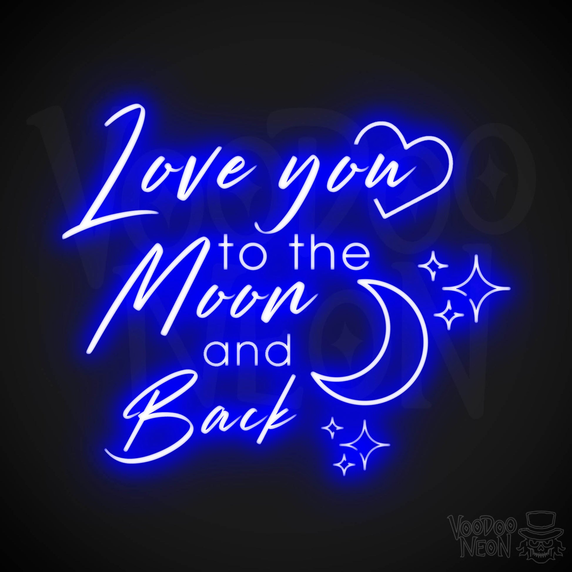 Love You To The Moon and Back Neon Sign - Neon Wall Art - Color Dark Blue