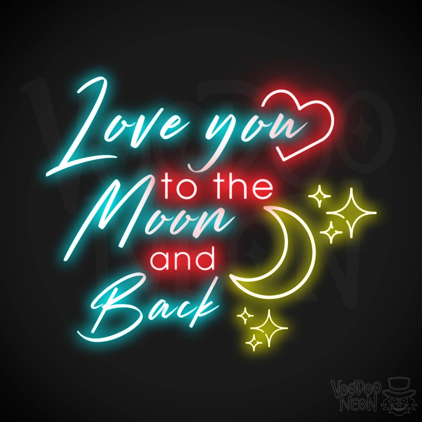 Love You To The Moon and Back Neon Sign - Neon Wall Art - Color Multi-Color