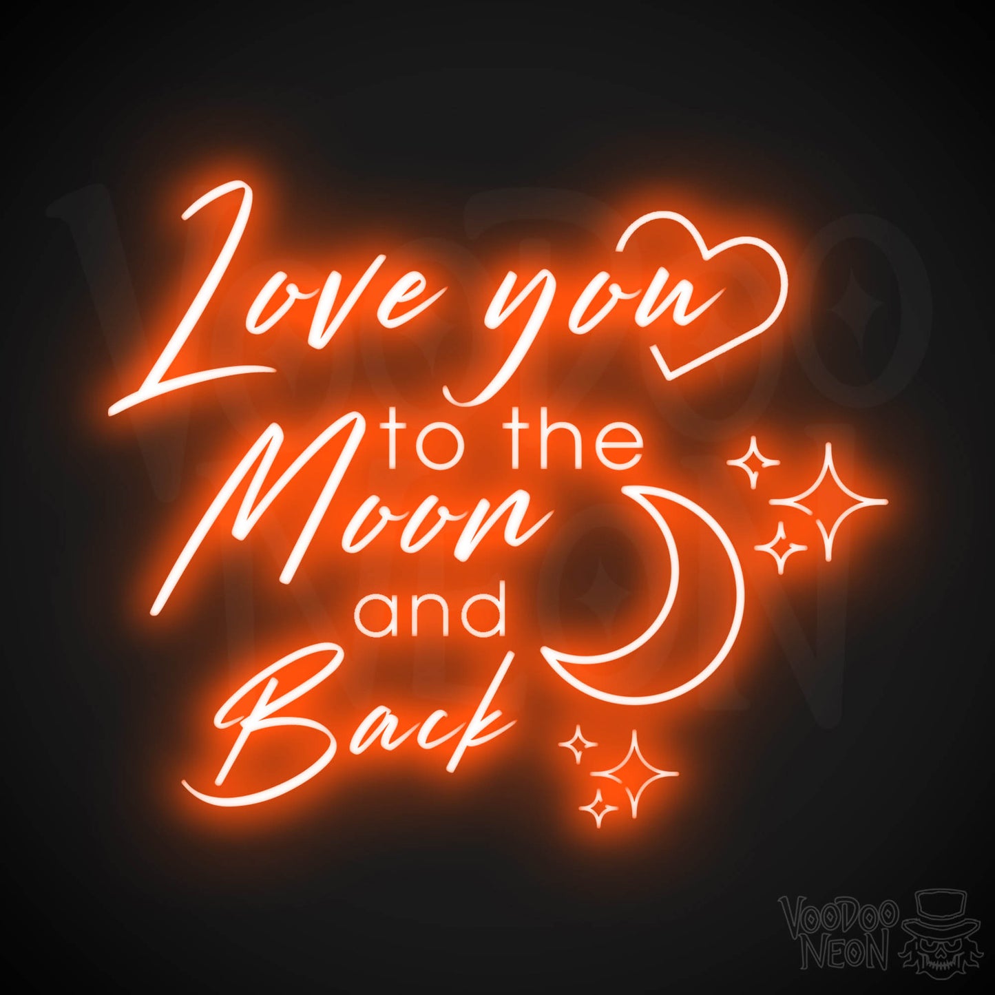 Love You To The Moon and Back Neon Sign - Neon Wall Art - Color Orange