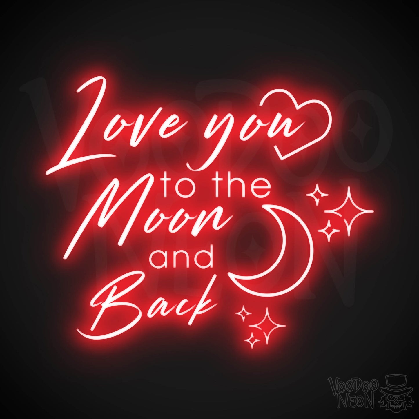 Love You To The Moon and Back Neon Sign - Neon Wall Art - Color Red