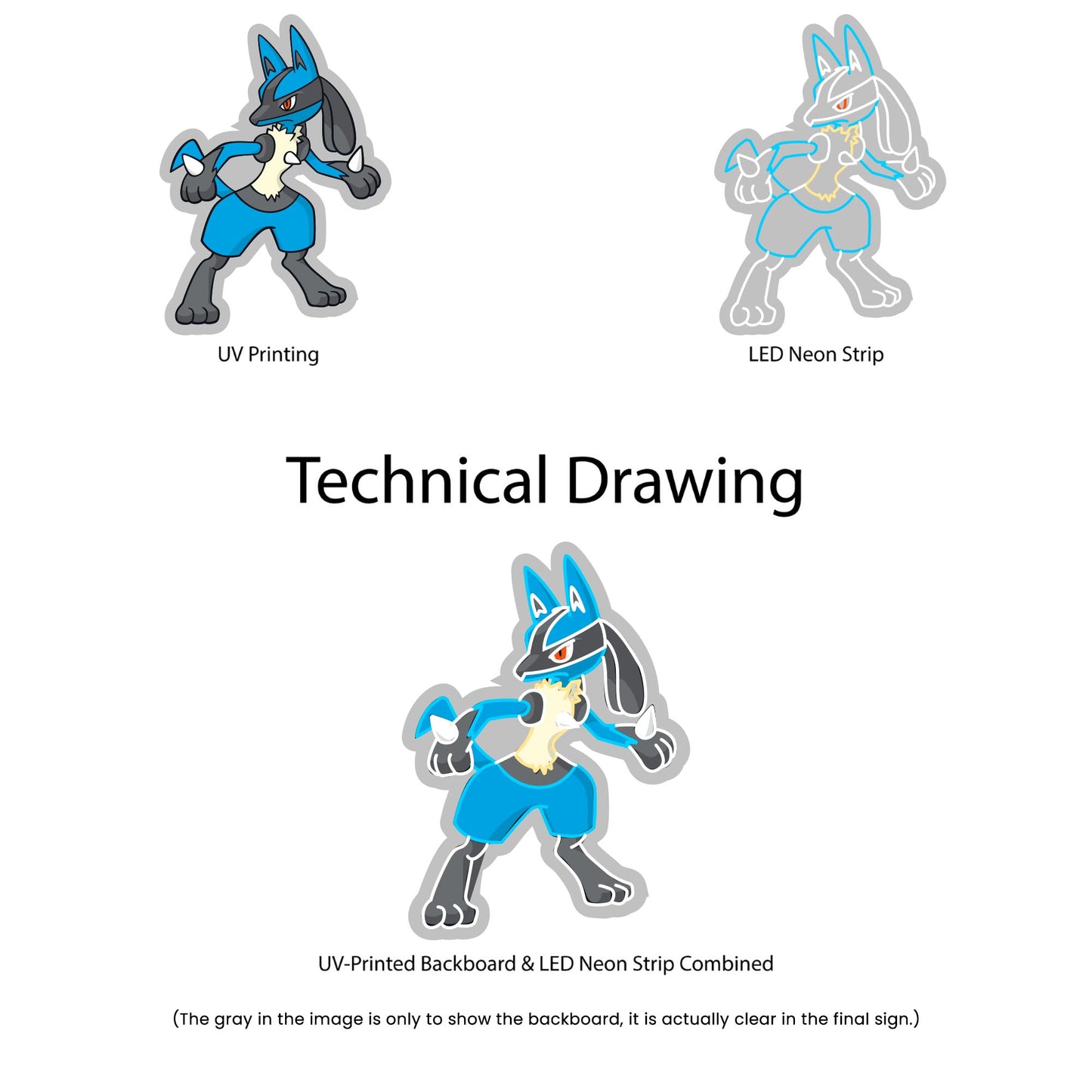 Lucario Neon Sign - Multi-Color - Technical Drawing