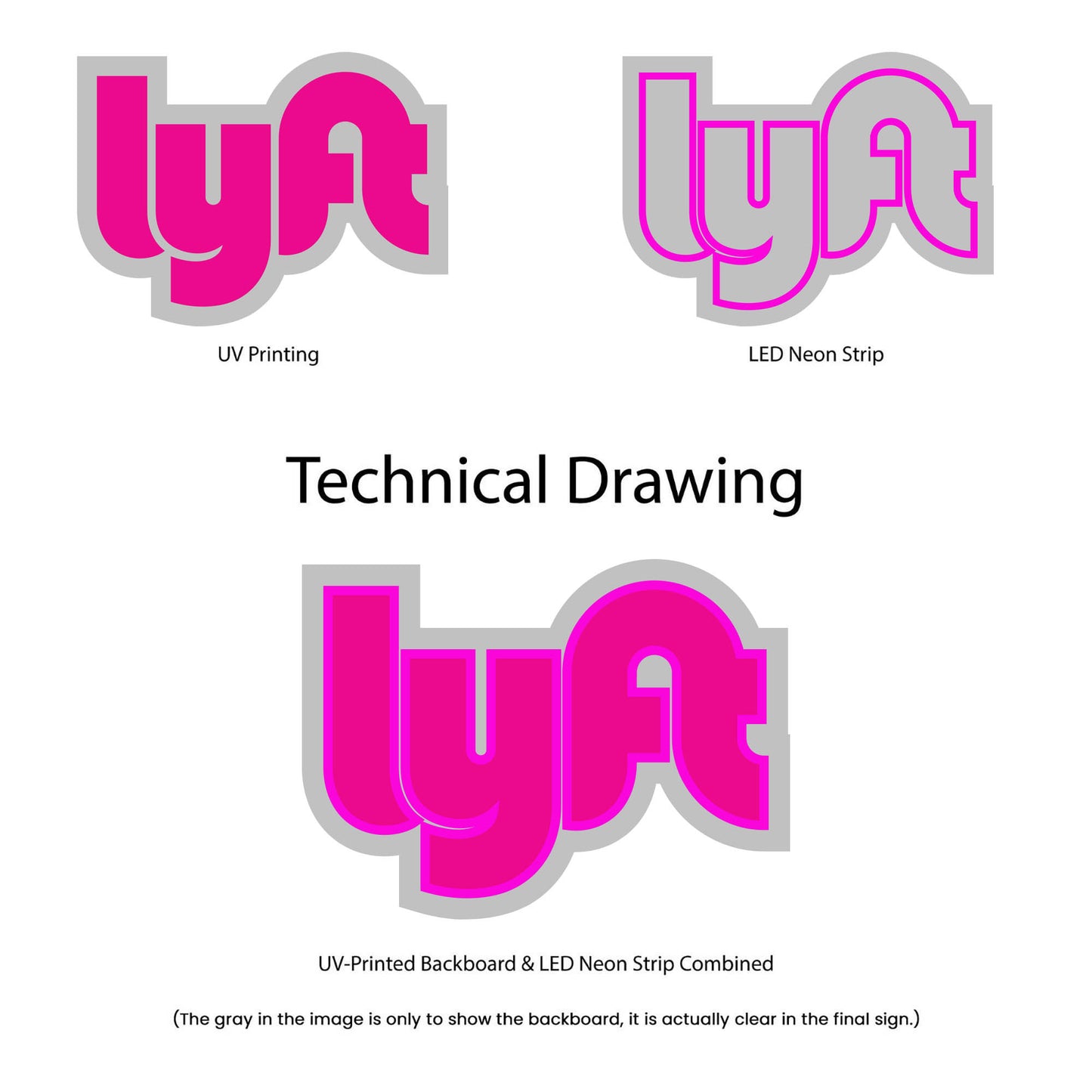 Lyft neon sign technical drawing