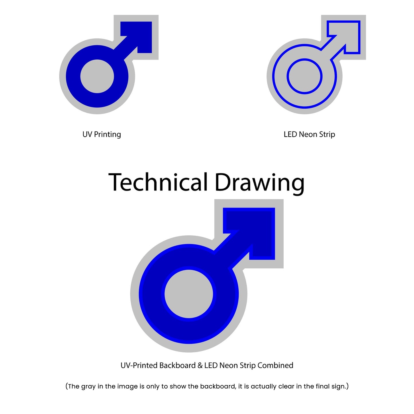 Male Symbol Neon Sign - Multi-Color - Technical Drawing