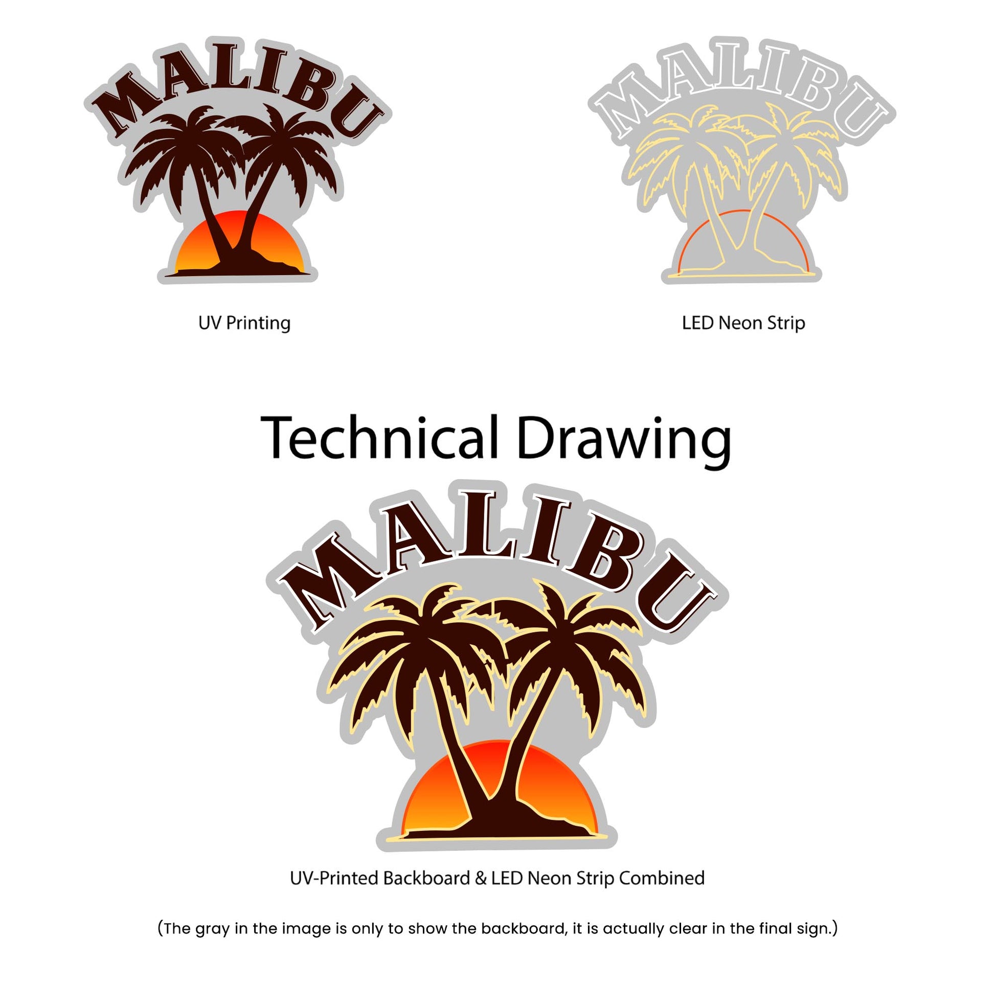 Malibu Rum neon sign - Technical Drawing