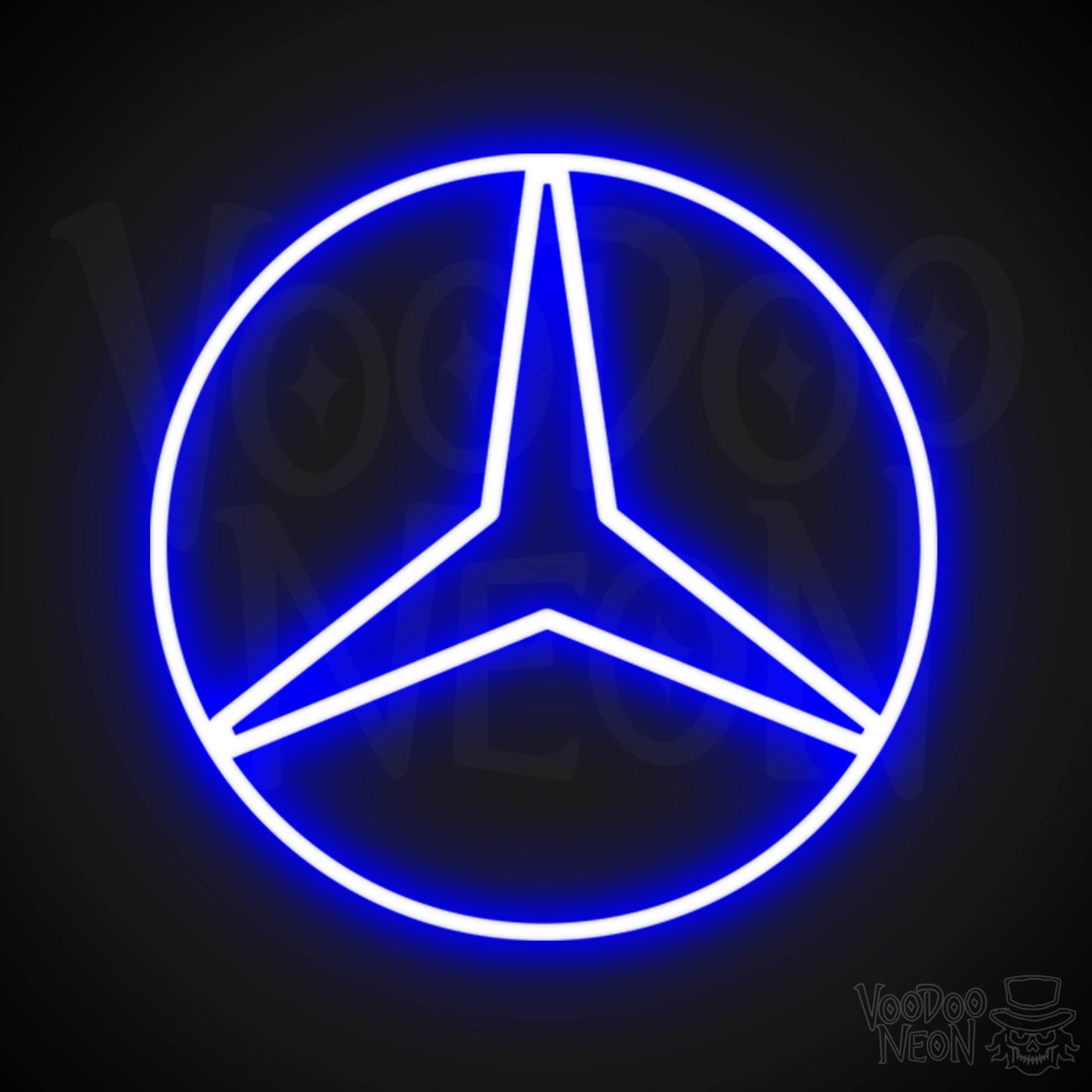 Mercedes Neon Sign - Neon Mercedes Sign - Mercedes Logo Wall Art - Color Dark Blue