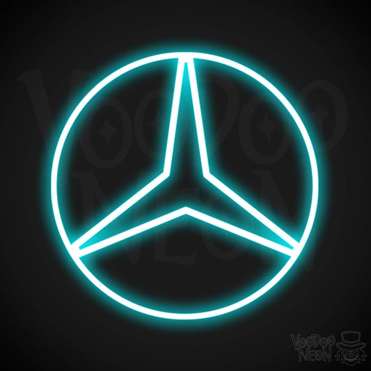 Mercedes Neon Sign - Neon Mercedes Sign - Mercedes Logo Wall Art - Color Ice Blue