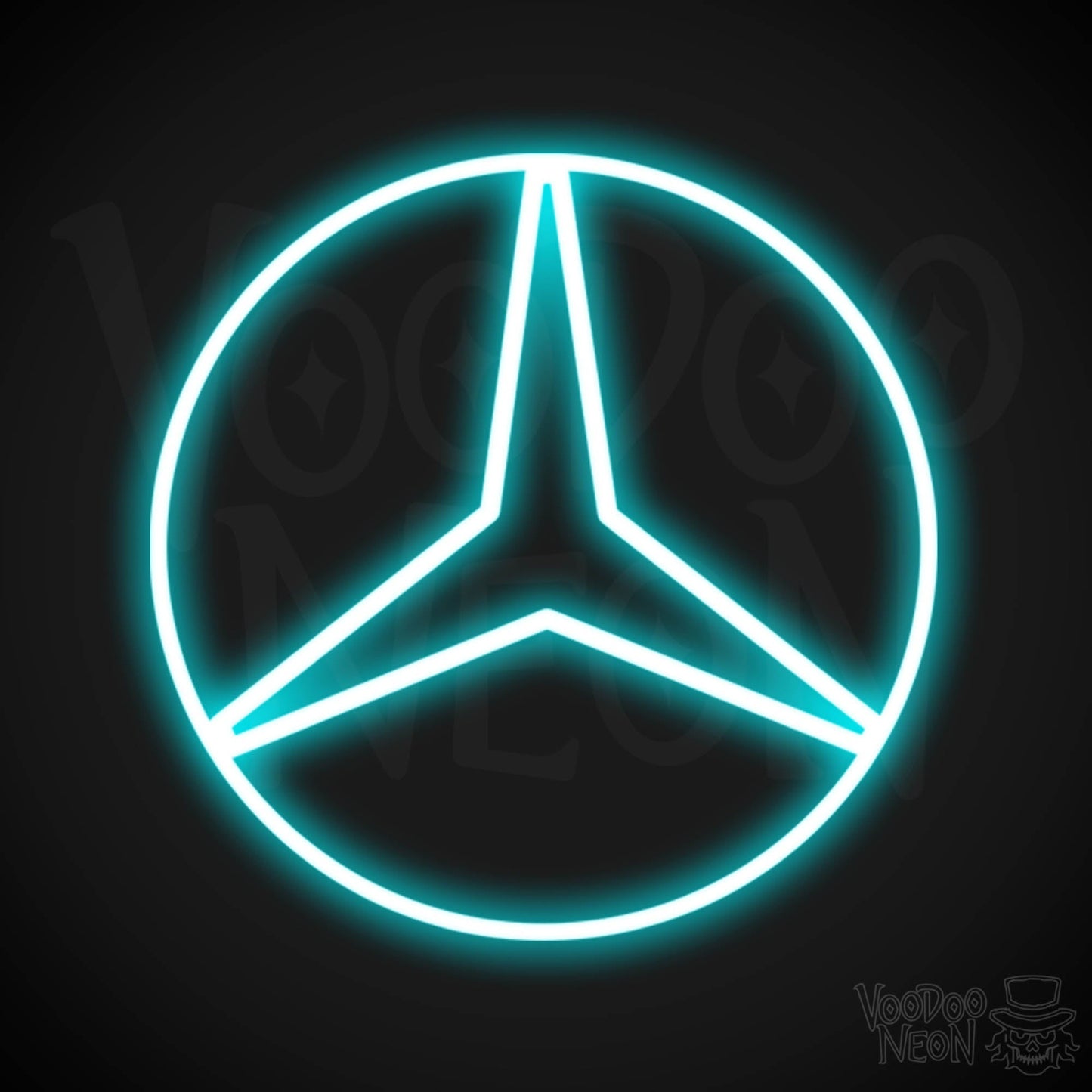 Mercedes Neon Sign - Neon Mercedes Sign - Mercedes Logo Wall Art - Color Ice Blue