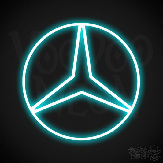 Mercedes Neon Sign - Neon Mercedes Sign - Mercedes Logo Wall Art - Color Ice Blue