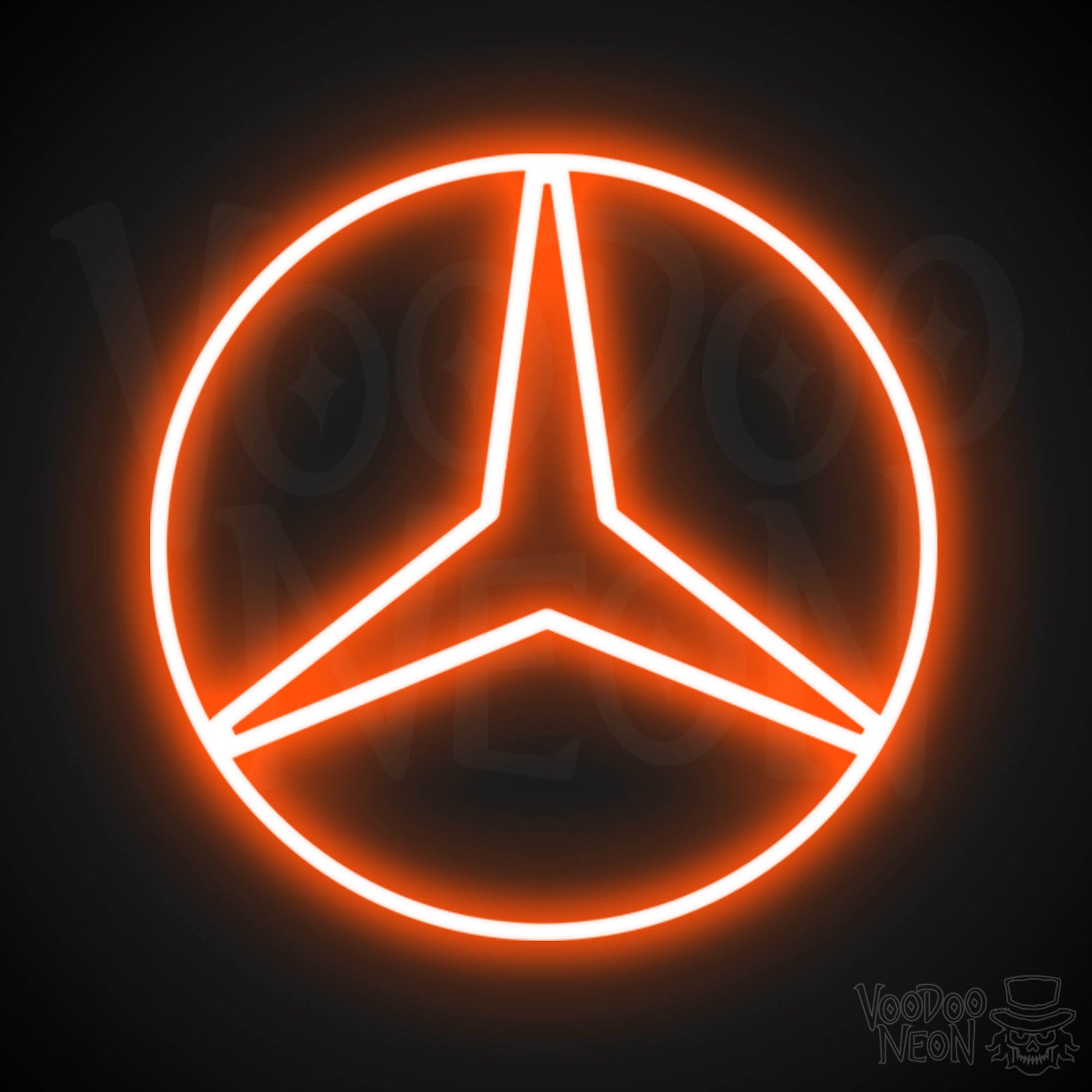 Mercedes Neon Sign - Neon Mercedes Sign - Mercedes Logo Wall Art - Color Orange