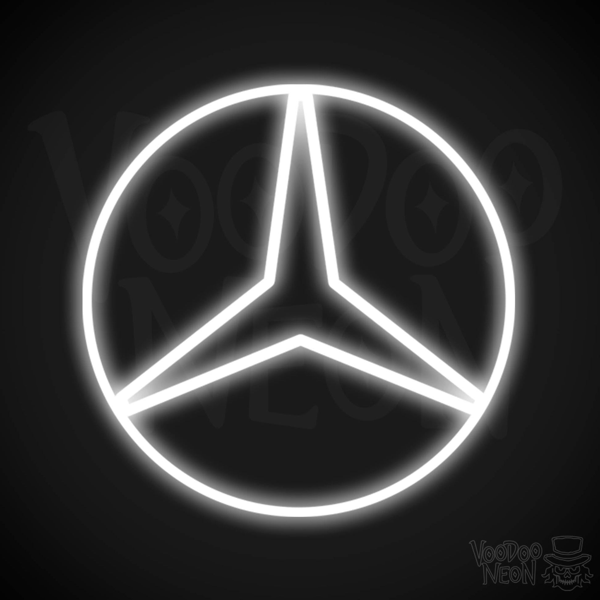 Mercedes Neon Sign - Neon Mercedes Sign - Mercedes Logo Wall Art - Color White