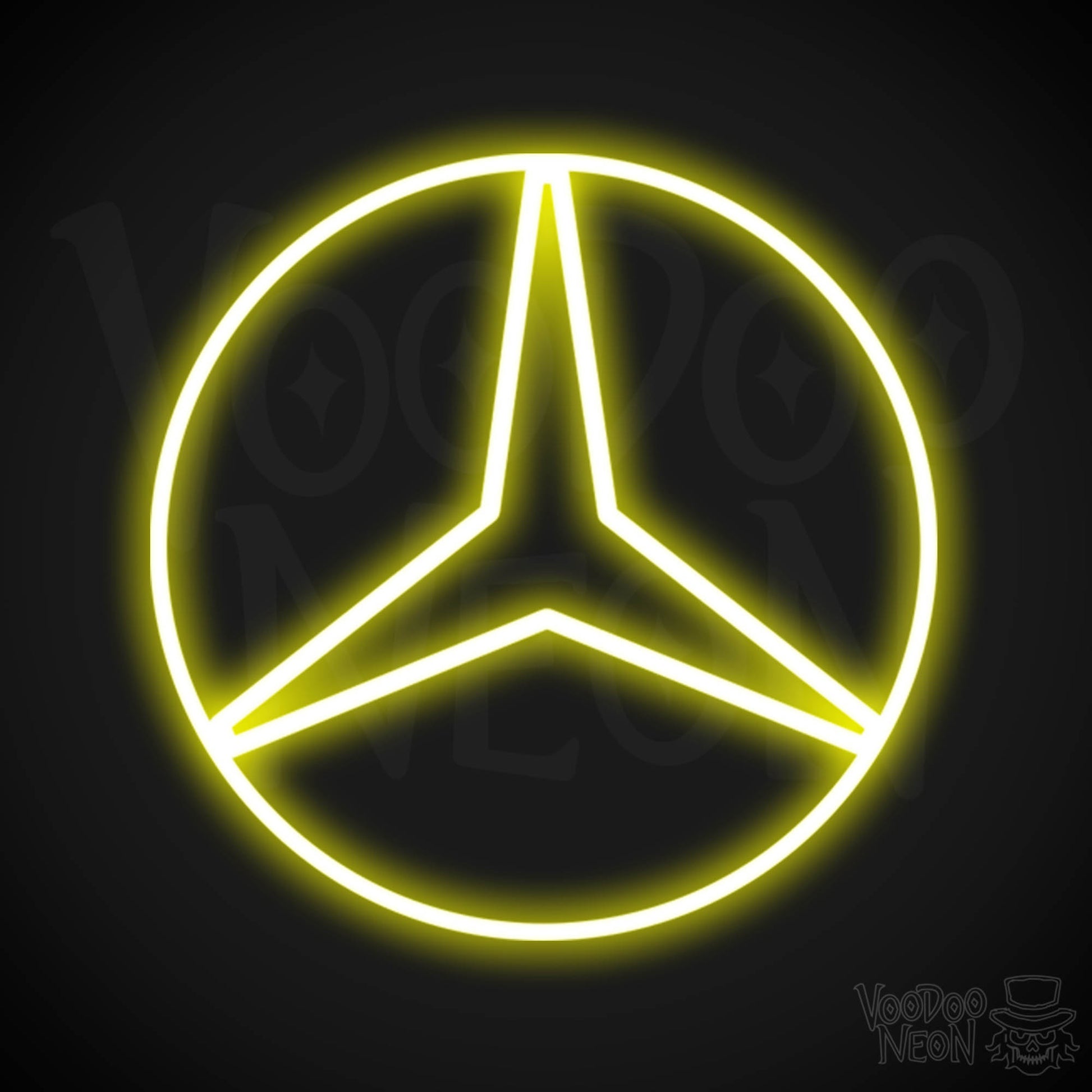 Mercedes Neon Sign - Neon Mercedes Sign - Mercedes Logo Wall Art - Color Yellow