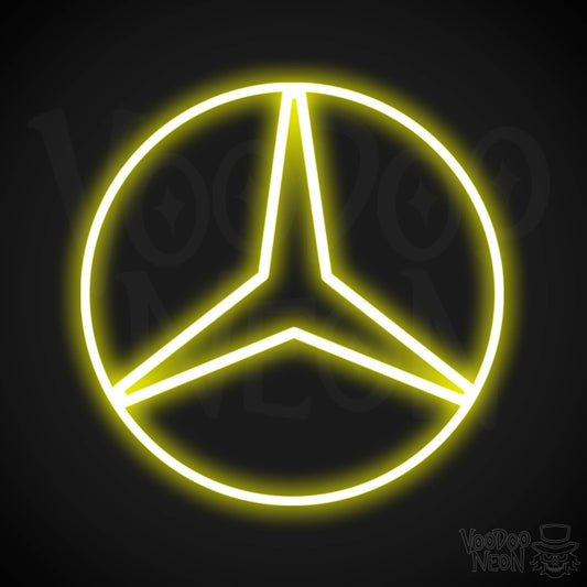 Mercedes Neon Sign - Neon Mercedes Sign - Mercedes Logo Wall Art - Color Yellow
