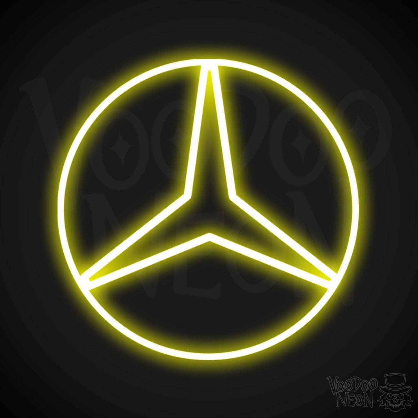 Mercedes Neon Sign - Neon Mercedes Sign - Mercedes Logo Wall Art - Color Yellow