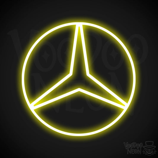 Mercedes Neon Sign - Neon Mercedes Sign - Mercedes Logo Wall Art - Color Yellow
