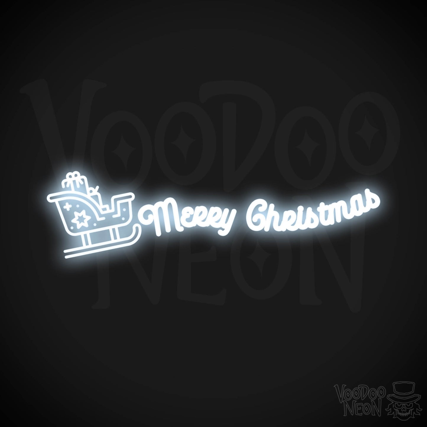 Neon Merry Christmas Sleigh Sign - Merry Christmas Sleigh Neon Sign - Merry Xmas Neon Art - Color Cool White
