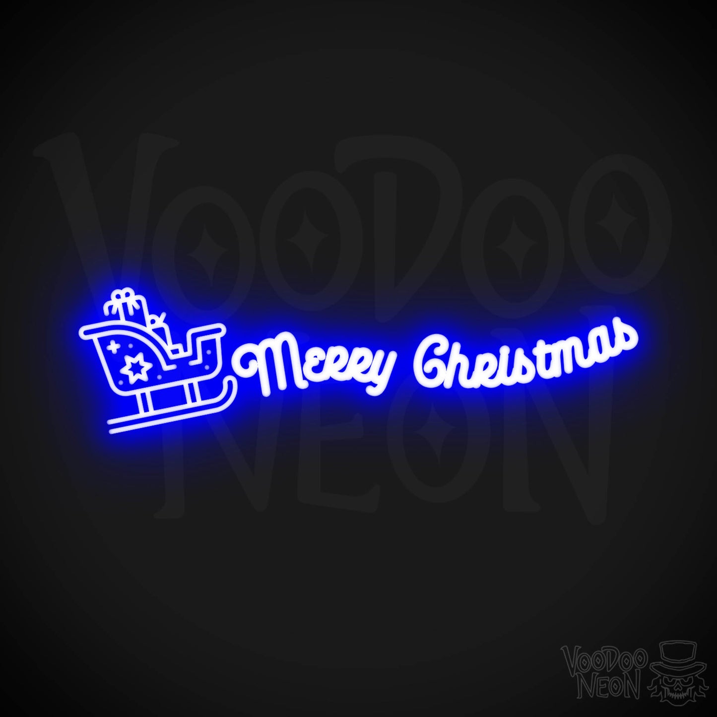 Neon Merry Christmas Sleigh Sign - Merry Christmas Sleigh Neon Sign - Merry Xmas Neon Art - Color Dark Blue