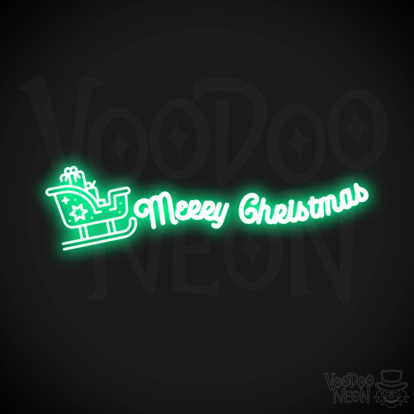 Neon Merry Christmas Sleigh Sign - Merry Christmas Sleigh Neon Sign - Merry Xmas Neon Art - Color Green