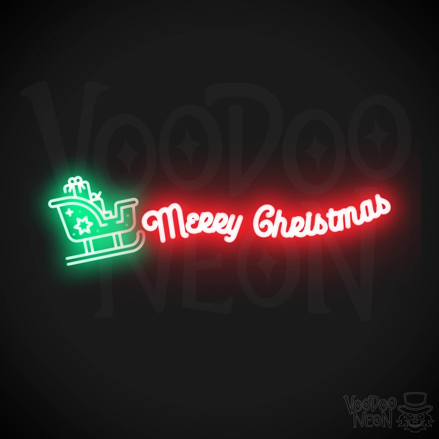 Neon Merry Christmas Sleigh Sign - Merry Christmas Sleigh Neon Sign - Merry Xmas Neon Art - Color Multi-Color