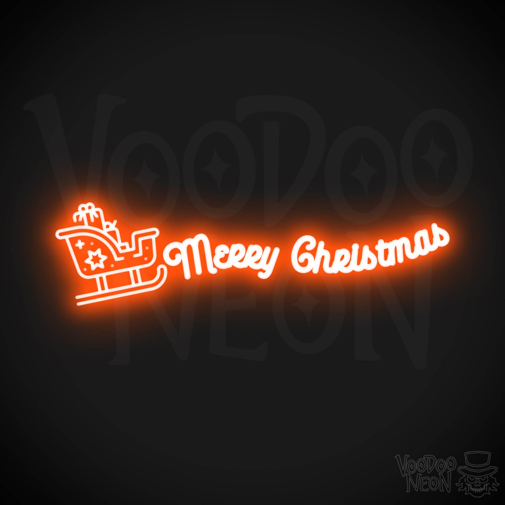 Neon Merry Christmas Sleigh Sign - Merry Christmas Sleigh Neon Sign - Merry Xmas Neon Art - Color Orange