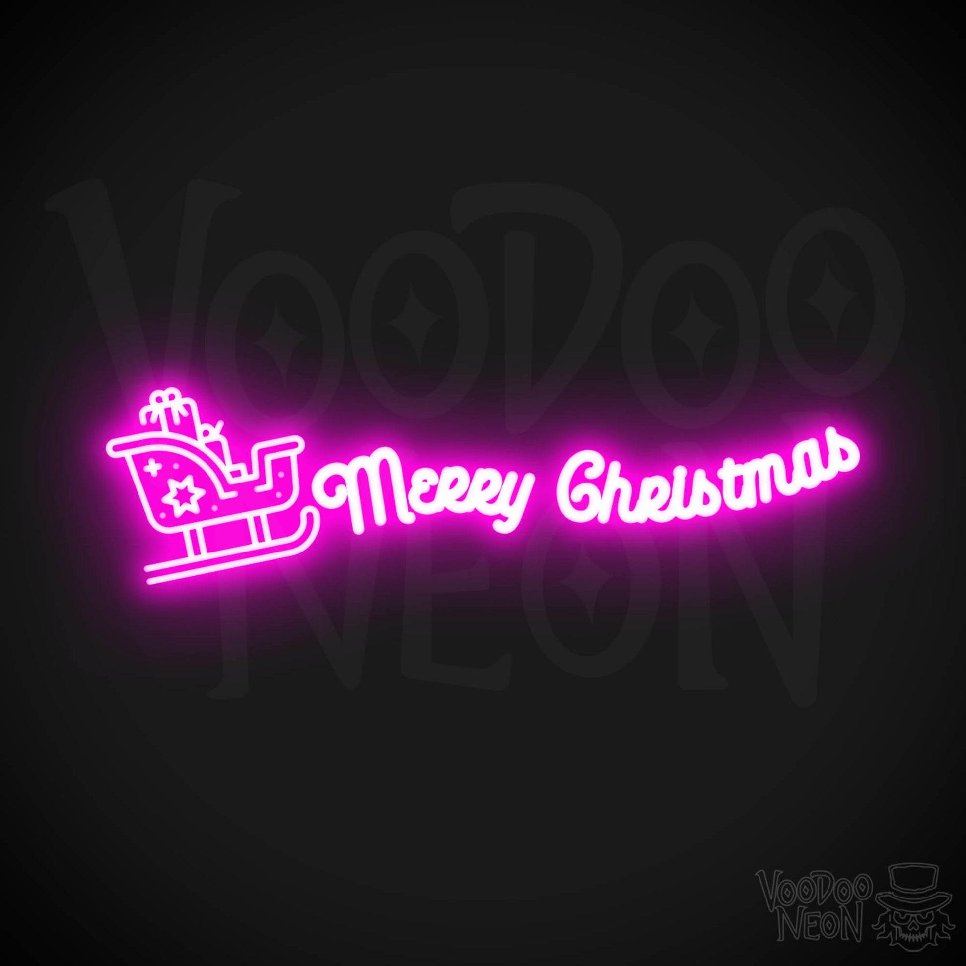 Neon Merry Christmas Sleigh Sign - Merry Christmas Sleigh Neon Sign - Merry Xmas Neon Art - Color Pink