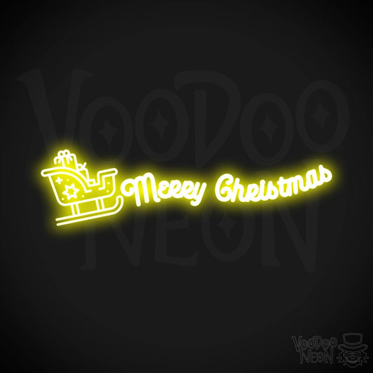 Neon Merry Christmas Sleigh Sign - Merry Christmas Sleigh Neon Sign - Merry Xmas Neon Art - Color Yellow