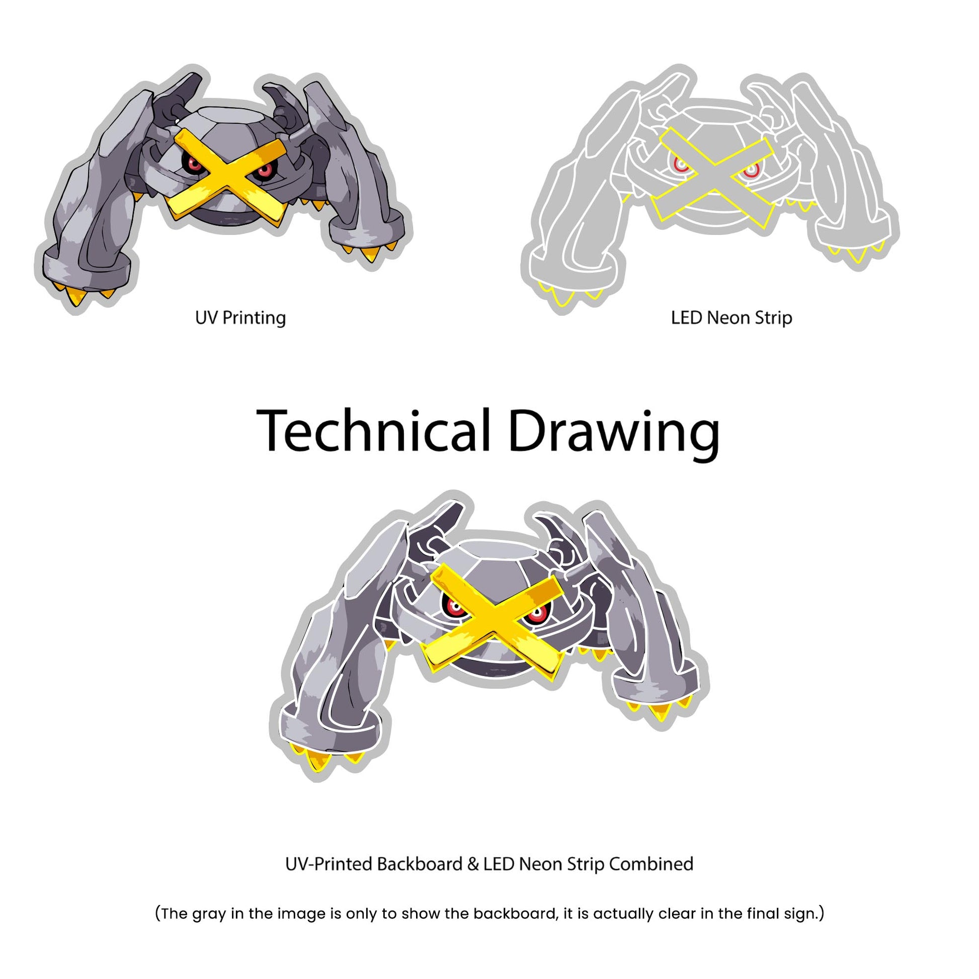 Metagross Neon Sign - Multi-Color - Technical Drawing