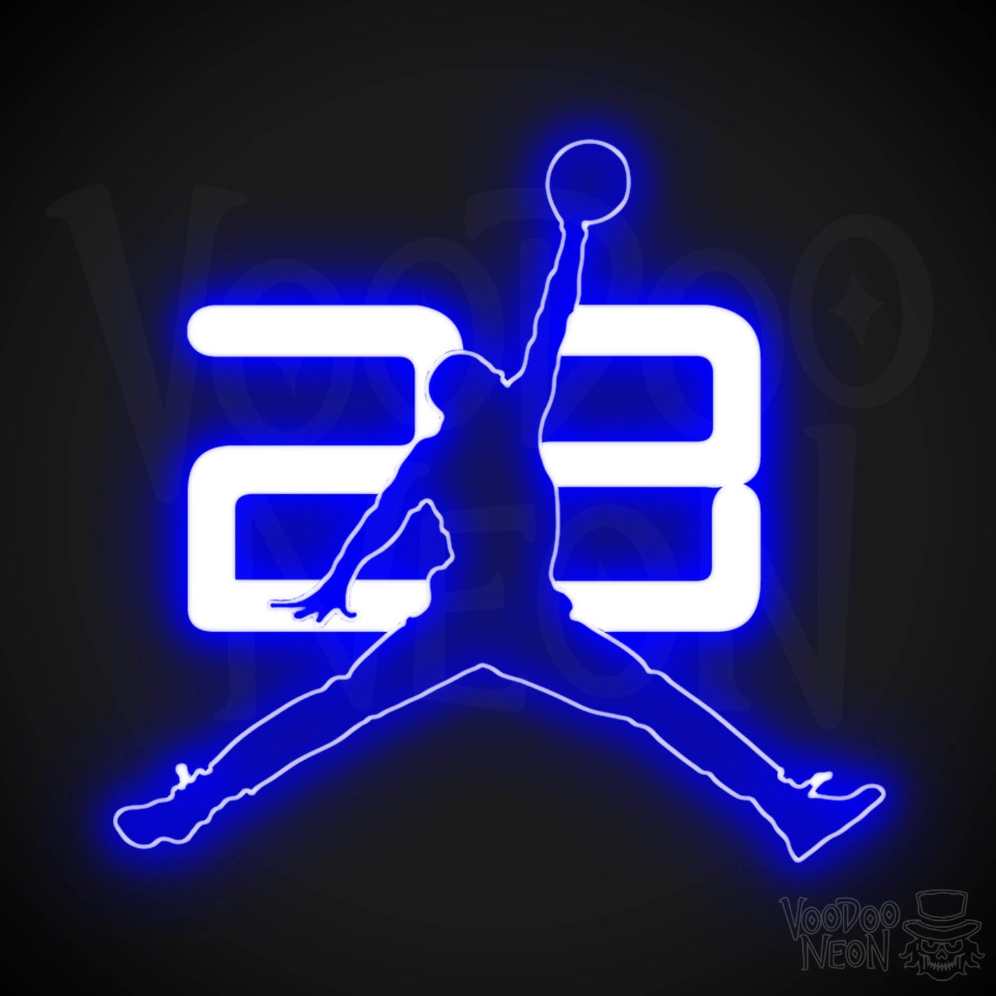 Neon Jordan Dunk - Michael Jordan Neon Wall Art - Neon Basketball Dunk Sign - Color Dark Blue