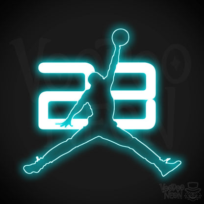 Neon Jordan Dunk - Michael Jordan Neon Wall Art - Neon Basketball Dunk Sign - Color Ice Blue