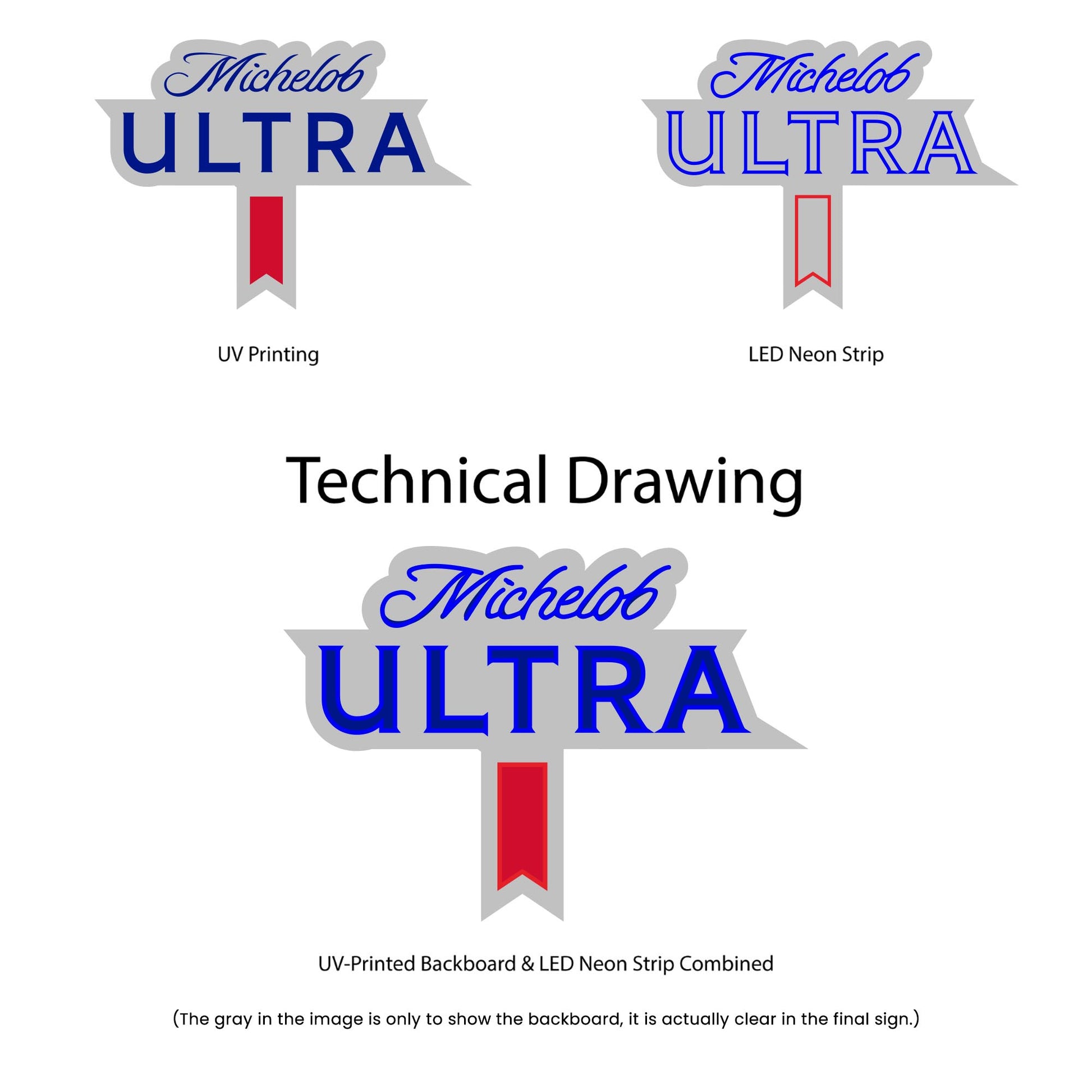 Michelob Ultra Neon Sign - Multi-Color - Technical Drawing