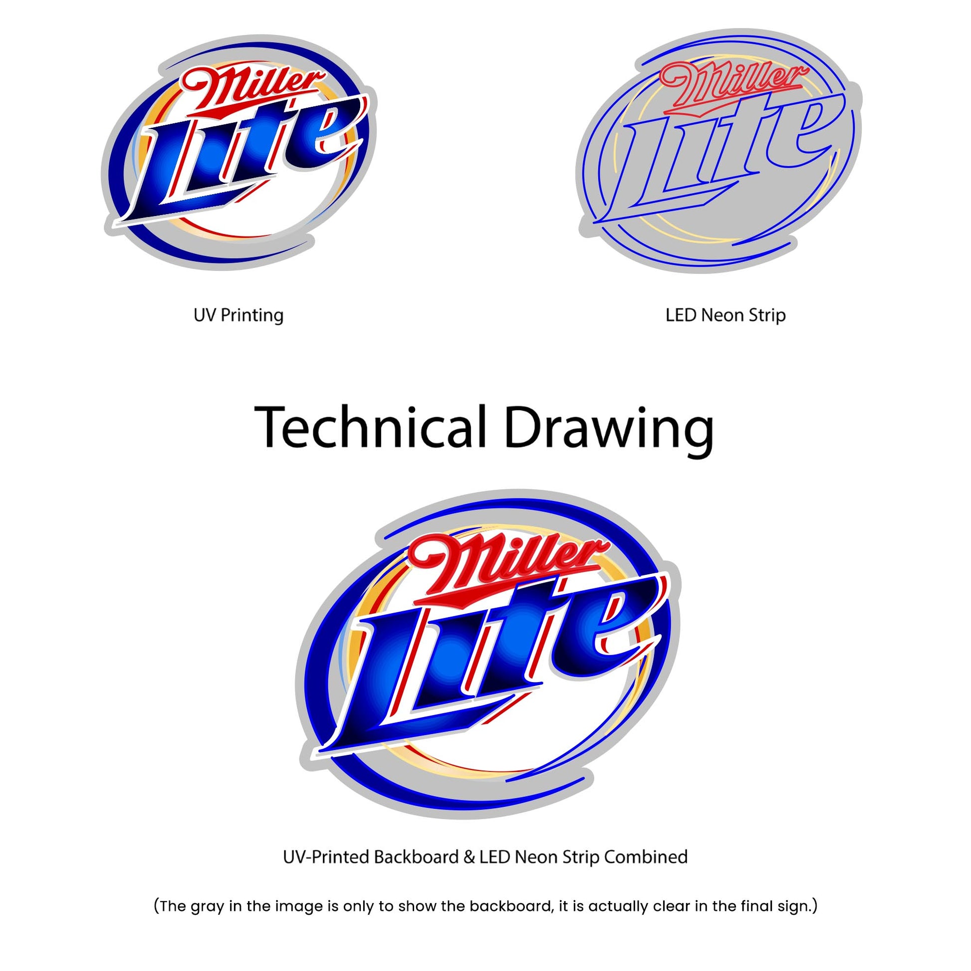 Miller Lite Neon Sign - Multi-Color - Technical Drawing