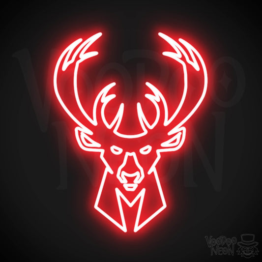 Milwaukee Bucks Neon Sign - Milwaukee Bucks Sign - Neon Bucks Wall Art - Color Red