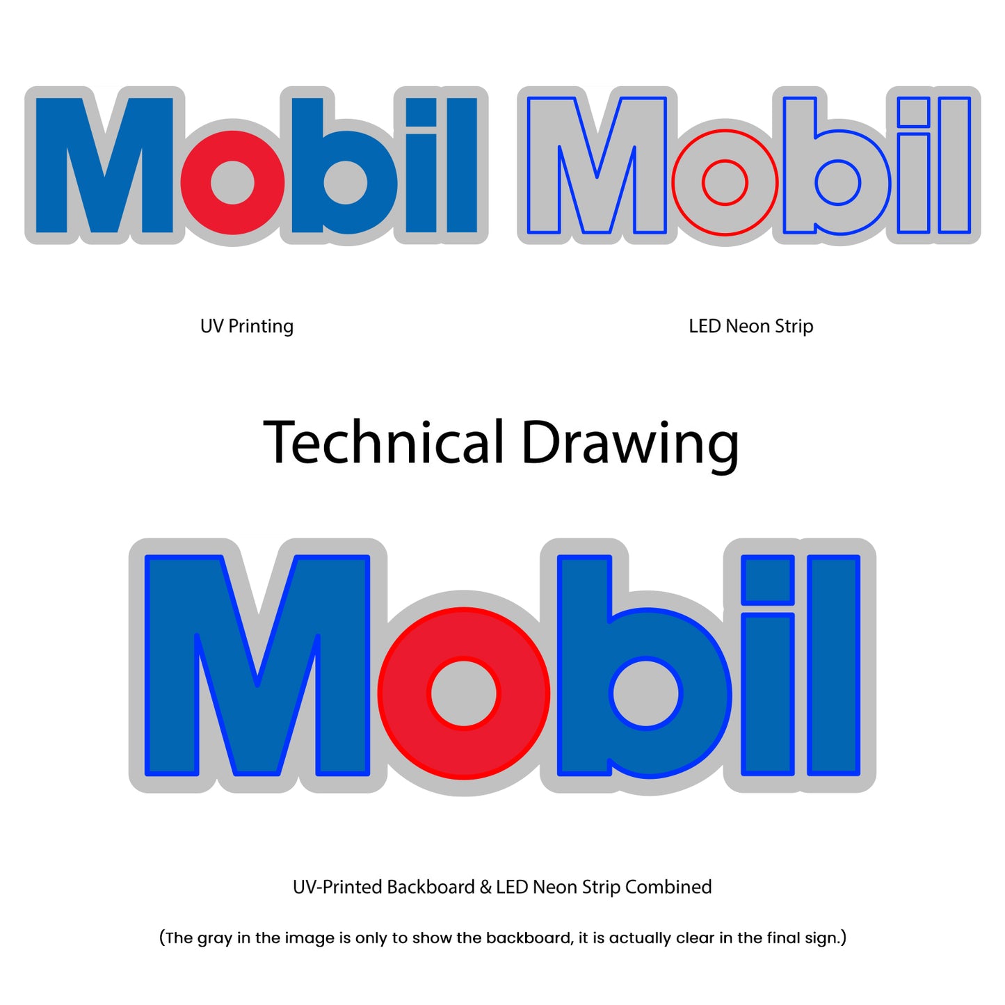 Mobil Neon Sign - Technical Drawing